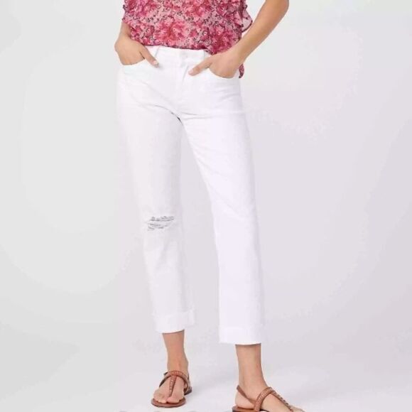 New! Paige Brigitte Raw Cuff‎ boyfriend skinny jeans in white, size 25 - Picture 1 of 16